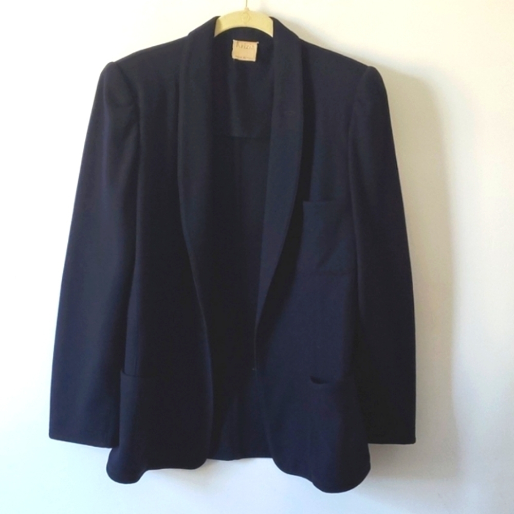 Vintage Women's 100% Wool Blazer, Navy